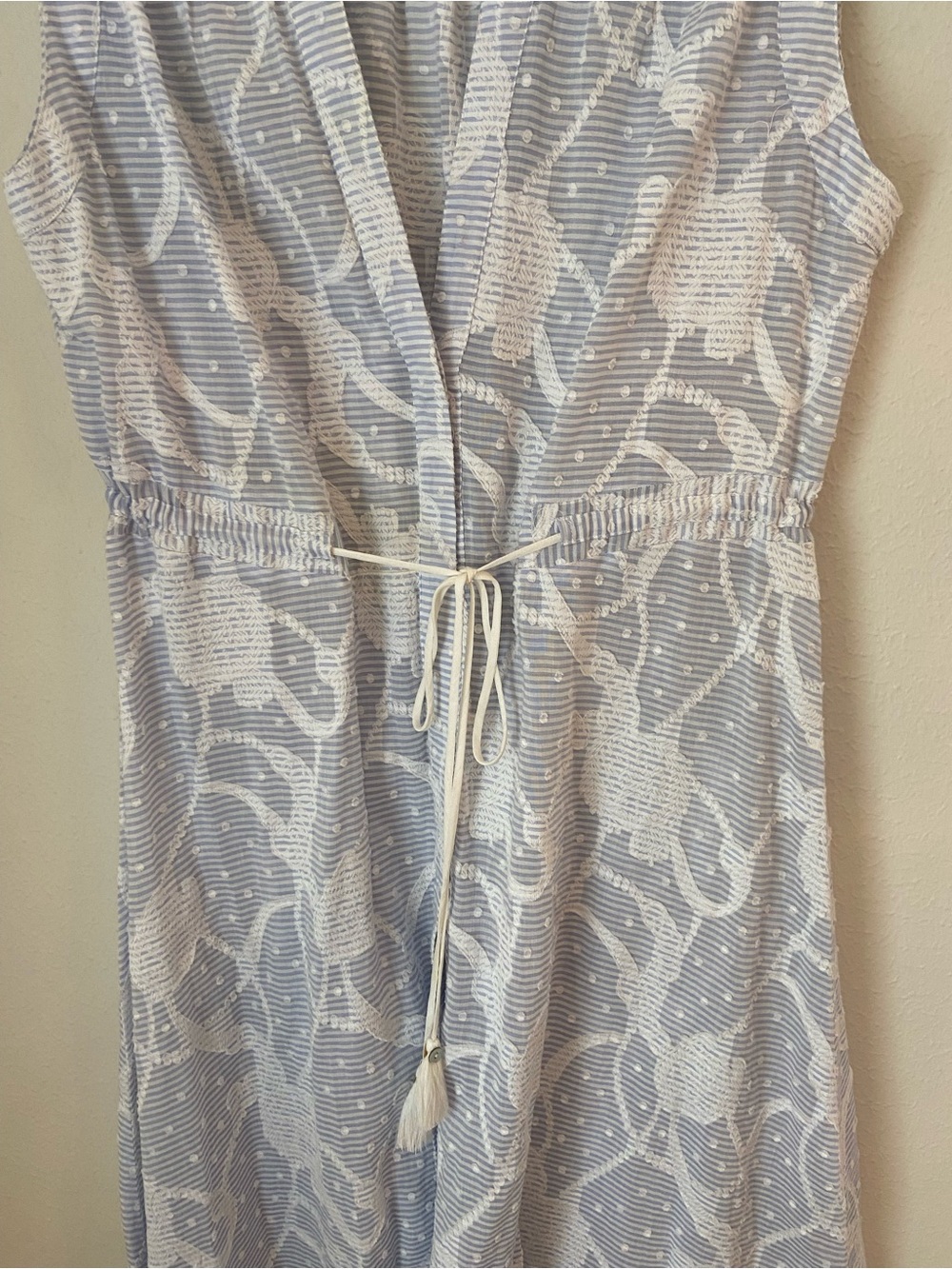 Johnny Was Workshop Flore Seersucker Asymmetrical Embroidered Cotton Midi Dress - Picture 4 of 12